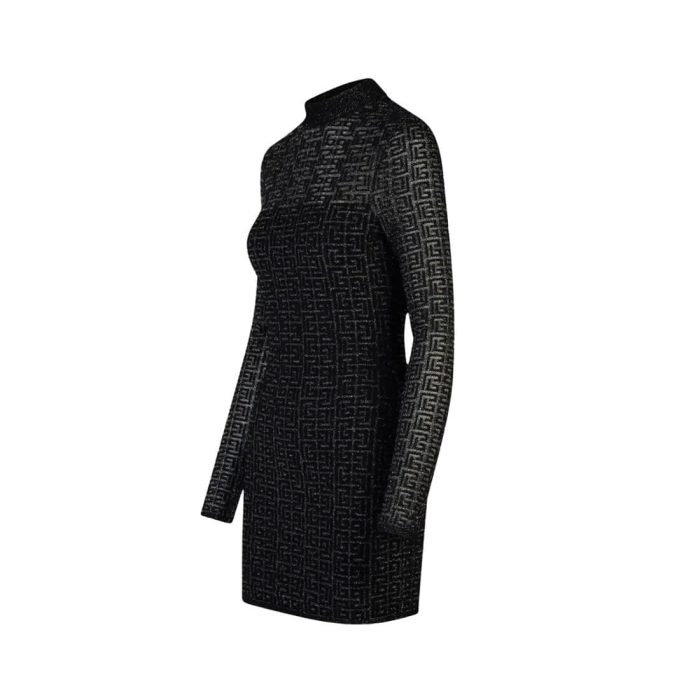Black Velvet Bow Trim Long Sleeve Womens Dresses - Imagen 3